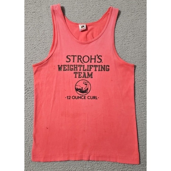 Fruit of the Loom Other - Vintage 80s Stroh's‎ Weightlifting Team 12 Ounce Curl Tank Top Pink Men's Size M